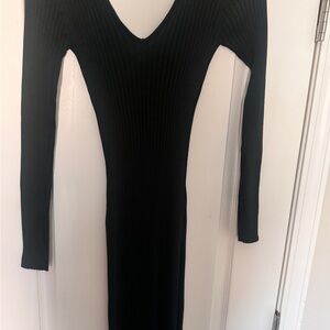 Fashion Nova Green Long Sleeve Ribbed Sweater Dress